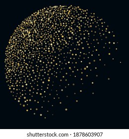 Gold glitter background vector illustration. Golden confetti elements. Round tinsel elements, falling down, flying circle sparkle dots, celebration backdrop graphic design