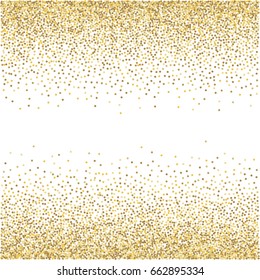 Ilustración vectorial de fondo de brillo dorado. polvo amarillo y marrón cayendo, círculo volador Elementos de confeti dorado. Puntos de espárragos, elementos de mejillón redondo celebración diseño gráfico de fondo.