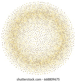 Gold glitter background vector illustration.  Golden dust falling round, flying circle yellow and brown confetti elements. Sparkle dots, round tinsel elements celebration backdrop graphic design.