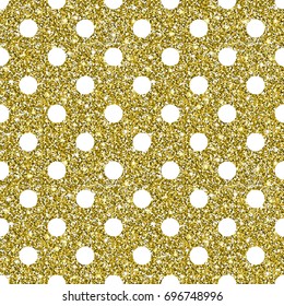 Gold Glitter Background. White dots on golden texture with sparkles. Square dotted seamless pattern. Glittering vector. Luxury shining decoration for holiday design elements. Digitally created.