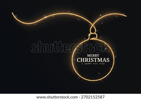 Gold glitter ball continuous line isolated on a black background. Christmas glowing ball with confetti. Vector illustration