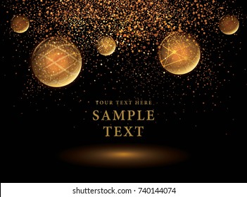 Gold Glitter and Gold Ball Vector on Black Background, Golden explosion of confetti. Golden grainy abstract.
