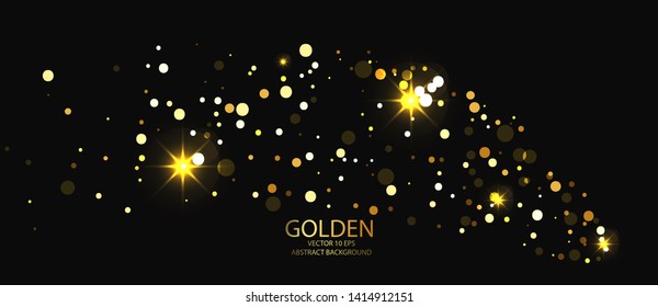 Gold glitter banner on dark background. Abstact vector shape. Template for design