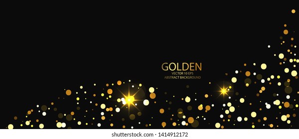 Gold glitter banner on dark background. Abstact vector shape. Template for design