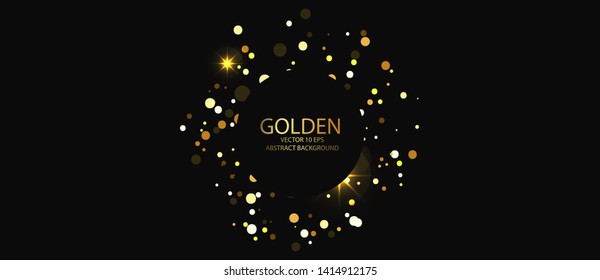 Gold glitter banner on dark background. Abstact vector shape. Template for design