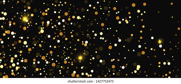 Gold glitter banner on dark background. Abstact vector shape. Template for design
