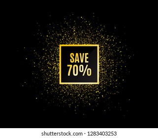 Gold glitter banner. Save 70% off. Sale Discount offer price sign. Special offer symbol. Christmas sales background. Abstract shopping banner tag. Template for design. Vector