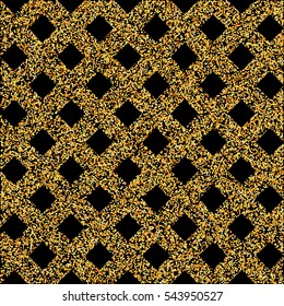Gold glitter and black background, glance glow chess board backdrop, vector seamless pattern, used for vip, exclusive certificate, gift cards, shop voucher, Christmas present labels
