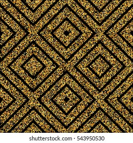 Gold glitter  and black background, glance glow chess board backdrop, vector seamless pattern, used for vip, exclusive certificate, gift cards, shop voucher, Christmas present labels
