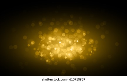 Gold glitter and bokeh glowing light effect for premium luxury vector background template. Glittering golden sparkles and defocused shimmer texture