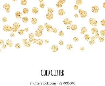 Gold Glitter Border With Golden Circle Confetti. 