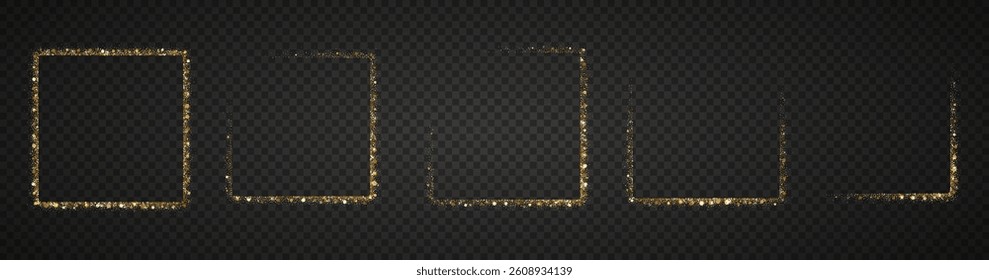 Gold glitter border with magic sparkles on dark background. Border with golden sparkles and magical glow. Festive backgrounds and Christmas design.