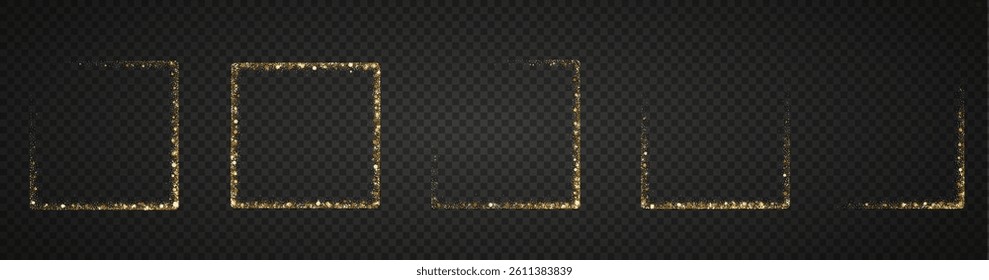Gold glitter border with magic sparkles on dark background. Border with golden sparkles and magical glow. Festive backgrounds and Christmas design.