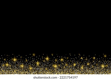 Gold glitter border with sparkles. Template for Christmas and New Year design. Vector illustration