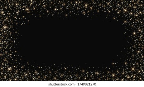 Gold glitter border. Vector christmas background