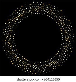 gold glitter border vector illustration. Golden dust falling round, flying circle gold glitter dots confetti elements. Sparkle dots, round tinsel elements celebration backdrop graphic design