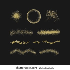 Golpes de confeti con pincel de brillo dorado. Conjunto de ilustraciones vectoriales.