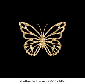 Gold glitter butterfly illustration, vector design for fashion and poster prints, sticker, bag, mug, hat, shiny, gold, gold glitter, gold sequins