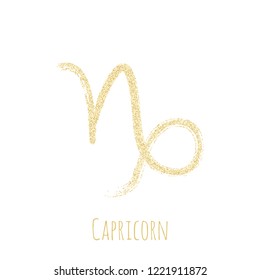 Gold glitter Capricorn zodiac symbol vector, hand painted horoscope sign. Astrological icon isolated. Capricorn astrology zodiac sign circle gold clip art.