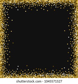 Gold glitter. Chaotic frame on black background. Magnetic vector illustration.