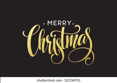 Gold glitter Christmas lettering design. Merry Christmas greeting card with golden glittering. Vector illustration EPS10