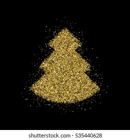 Gold glitter Christmas tree, XMAS, Happy New Year badge with light background for logo, design concepts, banners, labels, postcards, invitations, prints, posters, web. Vector illustration.