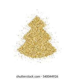 Gold glitter Christmas tree, XMAS, Happy New Year badge with light background for logo, design concepts, banners, labels, postcards, invitations, prints, posters, web. Vector illustration.