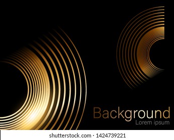Gold glitter, circle brush, separate on a black background Golden vector