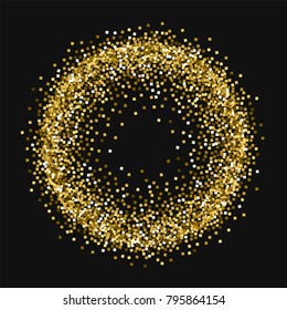 Gold glitter. Circle frame on black background. Impressive vector illustration.