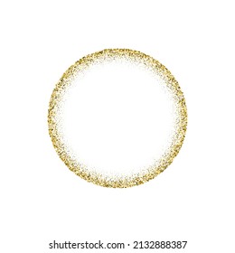 Gold glitter circle frame with shiny confetti on border vector illustration. 3d realistic elegant golden glowing sand on framework decor element for holiday certificate, greeting card