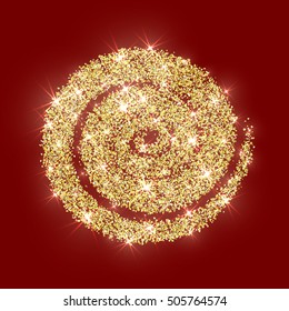 Gold glitter circle golden vector Christmas background abstract sparkle Xmas luxury shiny new year red texture