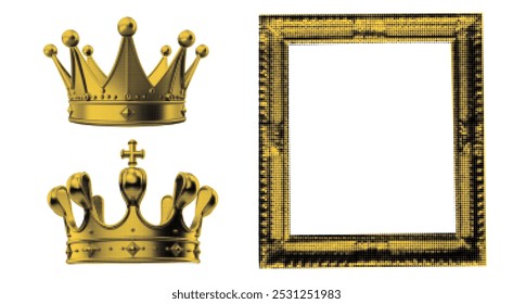 
Gold glitter collage photo frame template with a transparent crown set. Retro scrapbook layout featuring a doodle elements.
 - Powered by Shutterstock - Get 15% off with code: PIKWIZARD15