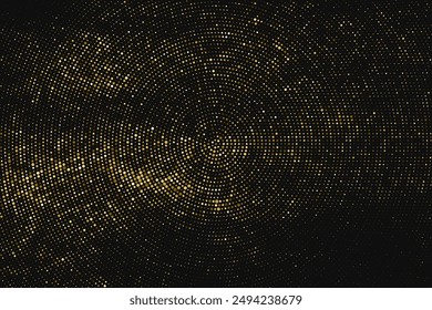 Gold Glitter Comic Backdrop. Abstract Circular Retro Pattern. Pop Art Style Background. Golden Explosion Of Confetti. Digitally Generated Image. Vector Illustration, Eps 10.  