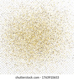 Goldglänzende Konfetti-Hintergrund einzeln auf weißem, transparentem Hintergrund. Feierliche Textur mit leuchtendem Lichteffekt. Vektorgrafik.