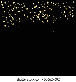 Gold glitter confetti background. Falling golden glittering light effect for Christmas and New Year backdrop, greeting card. Vector illustration eps10.