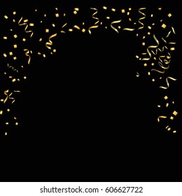 Gold glitter confetti background. Falling golden glittering light effect for Christmas and New Year backdrop, greeting card. Vector illustration eps10.