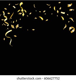 Gold glitter confetti background. Falling golden glittering light effect for Christmas and New Year backdrop, greeting card. Vector illustration eps10.