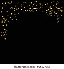 Gold glitter confetti background. Falling golden glittering light effect for Christmas and New Year backdrop, greeting card. Vector illustration eps10.