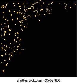 Gold glitter confetti background. Falling golden glittering light effect for Christmas and New Year backdrop, greeting card. Vector illustration eps10.