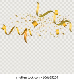 Gold glitter confetti background. Falling golden glittering light effect for Christmas and New Year backdrop, greeting card. Vector illustration eps10.