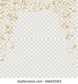 Gold glitter confetti background. Falling golden glittering light effect for Christmas and New Year backdrop, greeting card. Vector illustration eps10.