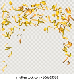Gold glitter confetti background. Falling golden glittering light effect for Christmas and New Year backdrop, greeting card. Vector illustration eps10.