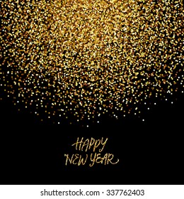 Gold glitter confetti background 'Happy New Year'