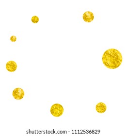 Gold glitter confetti with dots on isolated backdrop. Shiny random falling sequins with shimmer. Template with gold glitter confetti for party invitation, banner, greeting card, bridal shower.
