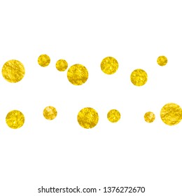 Gold glitter confetti with dots on isolated backdrop. Falling sequins with glossy sparkles. Template with gold glitter confetti for party invitation, bridal shower and save the date invite.