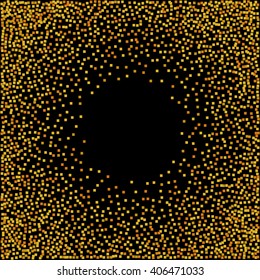 Gold glitter confetti explosion on black background. Vector illustration.