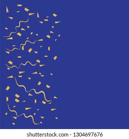 Gold glitter confetti flying vector background. Falling shiny golden confetti background 