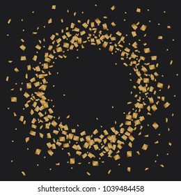 Gold glitter confetti frame on black background