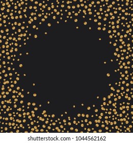 Gold glitter confetti frame on black background