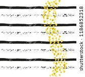 Gold glitter confetti with hearts on black stripes. Falling sequins with glossy sparkles. Template with gold glitter confetti for party invitation, banner, greeting card, bridal shower.